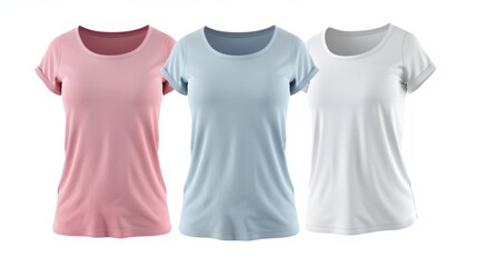 Wall Mural - Three different colored shirts are displayed on a white background