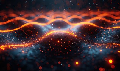 Wall Mural - an abstract background with glowing orange nodes and lines illustrates the transfer of data and info