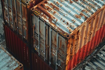 Poster - A series of shipping containers stacked next to each other, suitable for use in cityscape or industrial settings