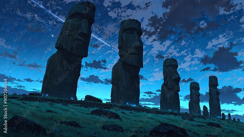 Easter Island Chile Natural Wonders Around The World Night View Anime easter-island-chile-natural-wonders-around-the-world-night-view-anime