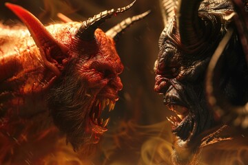 Poster - Close-up image of a demon's head with horns and sharp teeth