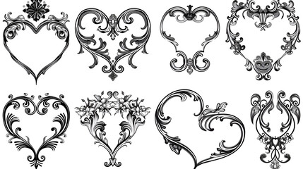 Poster - Ornate Heart Frames Set for Vintage Designs