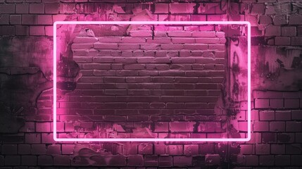 Poster - Neon pink frame against dark brick wall with space for text