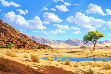 Aufkleber - A scenic desert landscape featuring a winding river and surrounding sand dunes