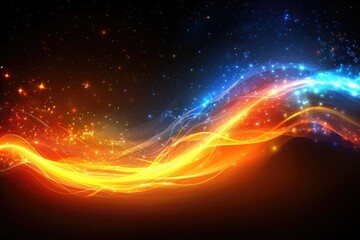 Poster - Abstract Night Sky with Orange and Blue Glowing Waves