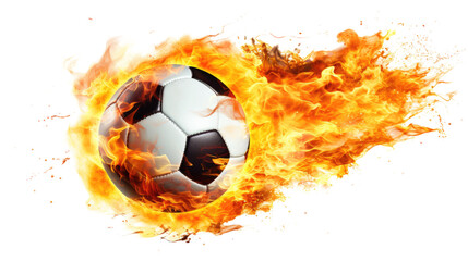 soccer ball with fire isolated on transparent white background, clipping path