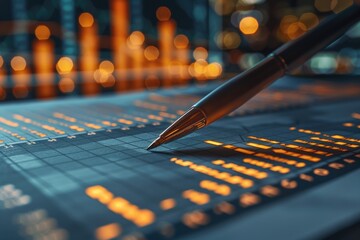 Poster - A Pen Resting on a Gridded Chart with Blurry Lights in the Background