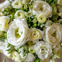 Wall Mural - details of a wedding bouquet with white buttercups and fresia