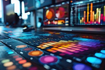 Poster - Close-up of a Digital Interface with Colorful Charts and Buttons