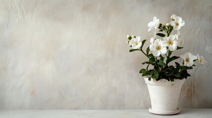 Wall Mural - White Flower in White Pot with Empty Space Winter Bloom