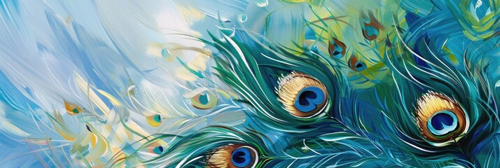 Poster - Peacock Feathers under the clear blue sky