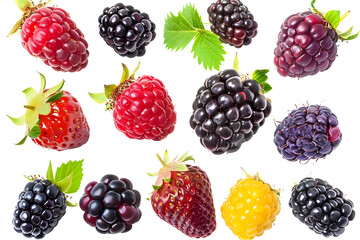 Wall Mural - blackberries and raspberries set