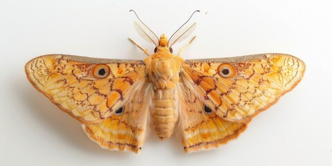 Poster - A close-up shot of a moth sitting on a white surface, its delicate wings spread out