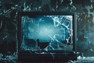 Poster - A broken laptop computer sitting on a table
