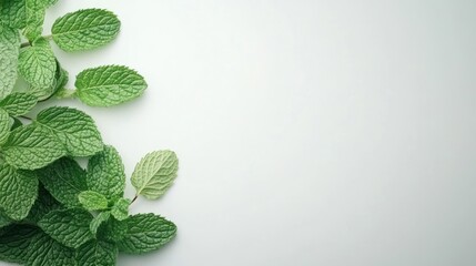 Wall Mural - Fresh Mint Leaves on White Background