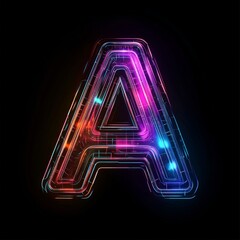 Canvas Print - Colorful Neon Letter A with Glowing Effects