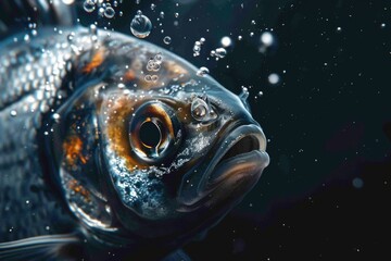 Wall Mural - A close-up shot of a fish swimming in the water