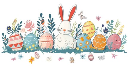 Wall Mural - Colorful collection with easter rabbit and easter eggs.