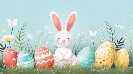 Colorful collection with easter rabbit and easter eggs.