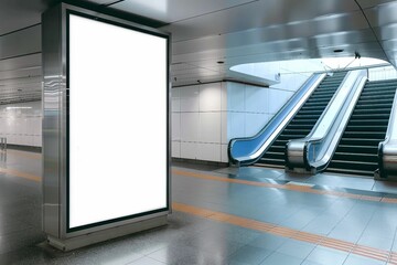 Wall Mural - blank advertising billboard at airport,Mock up Poster media template Ads display in Subway station escalator