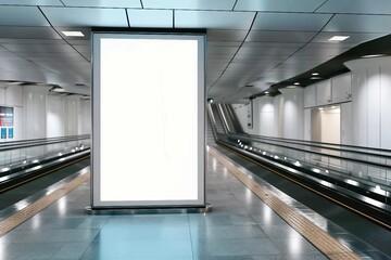 Wall Mural - blank advertising billboard at airport,Mock up Poster media template Ads display in Subway station escalator