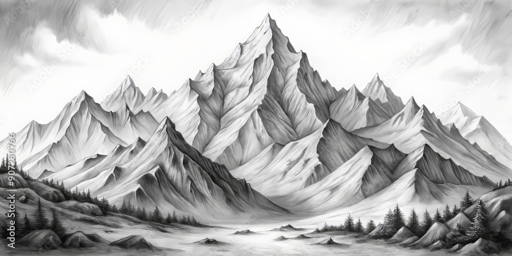 Stunning black and white hand drawn pencil sketch of a majestic ...