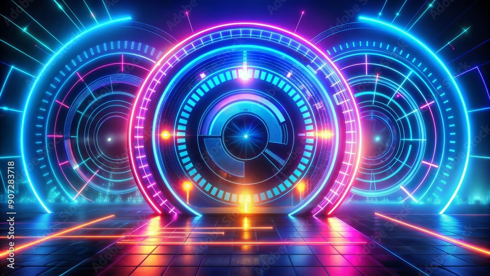 Vibrant neon lights illuminate futuristic hologram interface with ...
