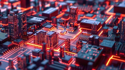 Poster - A futuristic cityscape built into a circuit board