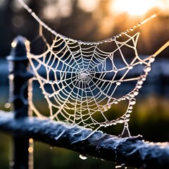 Wall Mural - spider web with dew drops