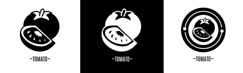 Poster - Tomato logo set. Collection of black and white logos. Stock vector.