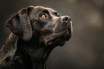 Wall Mural - A close-up photo of a curious dog gazing upwards