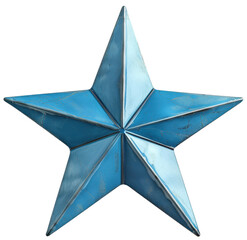 Wall Mural - blue metallic five-pointed star on transparent background. png file.
