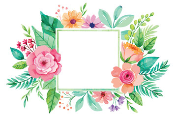 Watercolor Floral Frame with Pink and Yellow Flowers