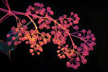 Wall Mural - Neon wireframe elderberries isotated on black background.