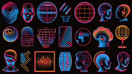 Poster - Neon Retro Futuristic Icons Set