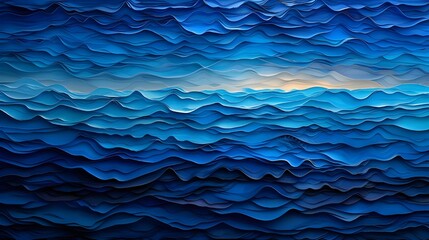 a digital art piece featuring deep blue waves, creating an abstract background