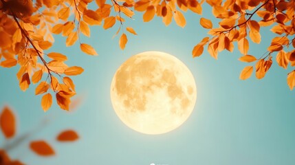 Poster - Full Moon Through Autumn Leaves.