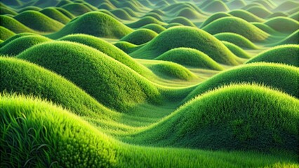 Wall Mural - Closeup of green grass waves resembling hills , grass, waves, green, closeup, detailed, textures, nature, outdoor, landscape