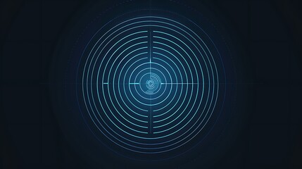 Poster - close up view of an abstract circular design with concentric blue lines on a dark background. it cre