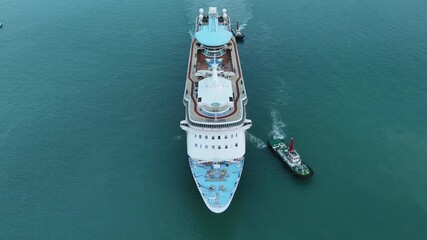 Wall Mural - Cruise Ship after sunset, Cruise Liners beautiful white cruise ship above luxury cruise in the ocean concept exclusive tourism travel on holiday take a vacation time on summer.