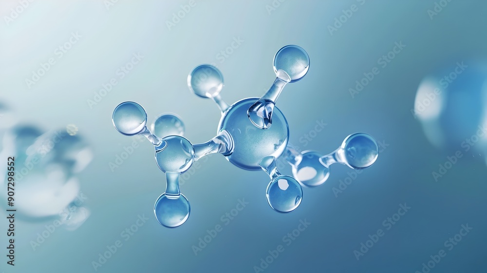 Transparent Water Molecule H2O with Oxygen and Hydrogen Atoms Illustrating Chemical Structure and