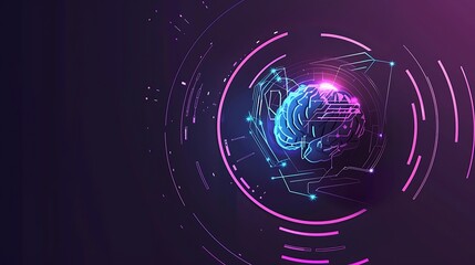 Poster - Digital illustration of a Brain Surrounded by circles and lines, representing the complexity and interconnectedness of the human mind and digital technology.