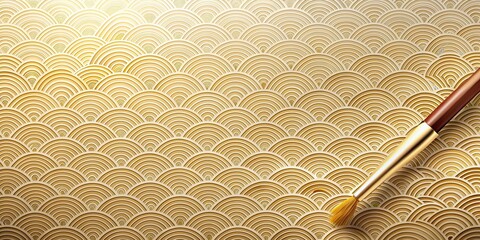 Canvas Print - Background featuring gold wave paintbrushes on a Japanese pattern, with a modern twist, golden, wave, paintbrush, Japanese