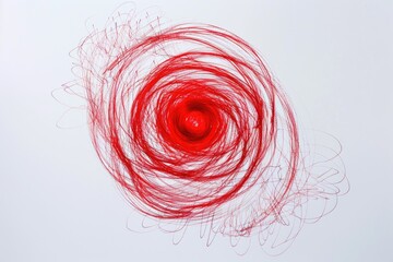 Poster - a simple design featuring a red spiral shape on a white background, perfect for use in graphic desig