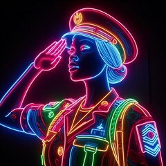 Poster - 72 A neon art installation featuring a glowing soldier saluting