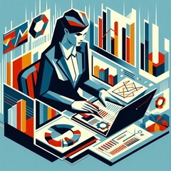 Poster - 80 21 Geometric Shapes An abstract illustration of a businesswom