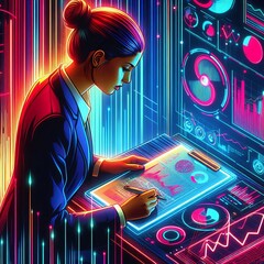Poster - 137 46 Neon Lights A futuristic illustration of a businesswoman