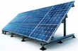 © Matvejs - 3d eco power plant  solar panels on metal racks for green energy generation on white ground