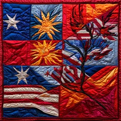 Poster - fiber art quilt of valor a hand sewn quilt made from patches of