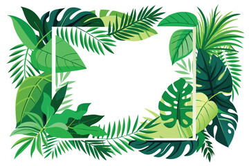 Square frame composed of lush green tropical leaves